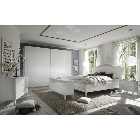 Lagos Super King Bed In High Gloss White With PU Headboard_3