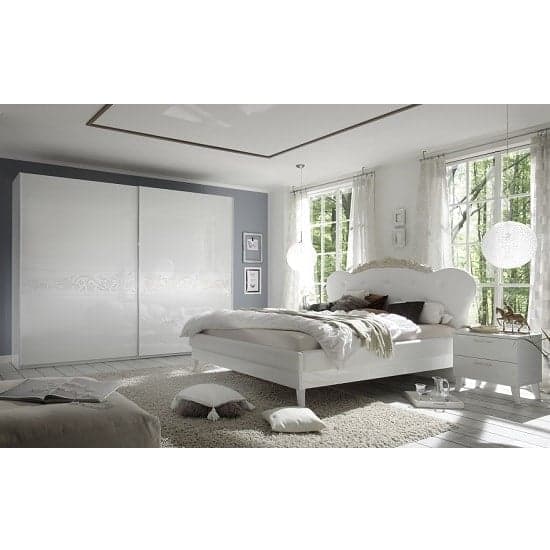 Lagos Super King Bed In High Gloss White With PU Headboard_2