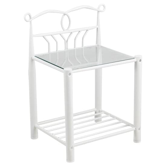 Lagrange Metal Bedside Table With Glass Shelf In White_2