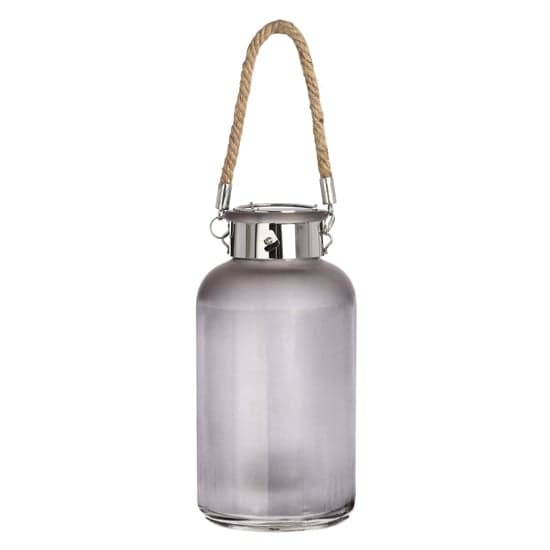 Lair Small Frosted Grey Glass Lantern With Rope And Interior LED_2