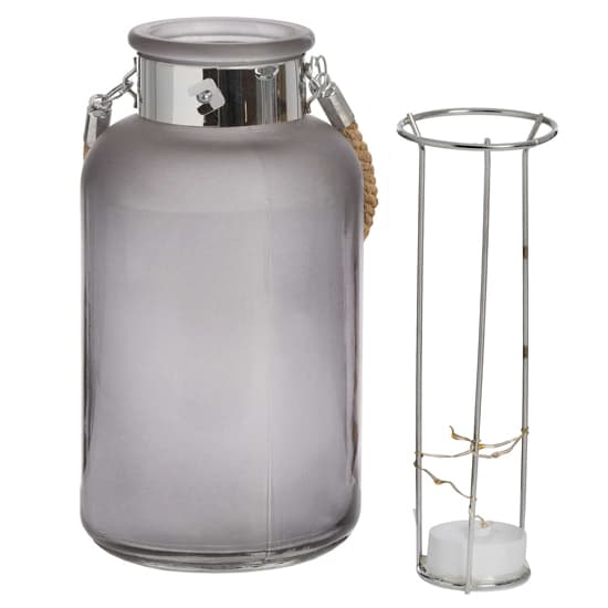 Lair Small Frosted Grey Glass Lantern With Rope And Interior LED_3