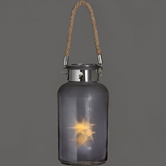 Lair Small Frosted Grey Glass Lantern With Rope And Interior LED_1