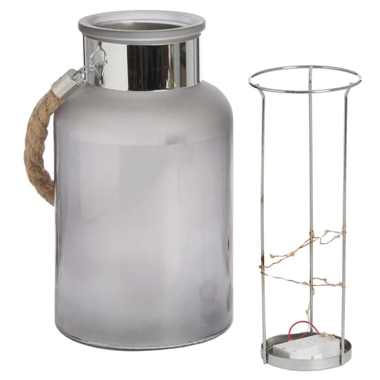 Lair Large Frosted Grey Glass Lantern With Rope And Interior LED_3