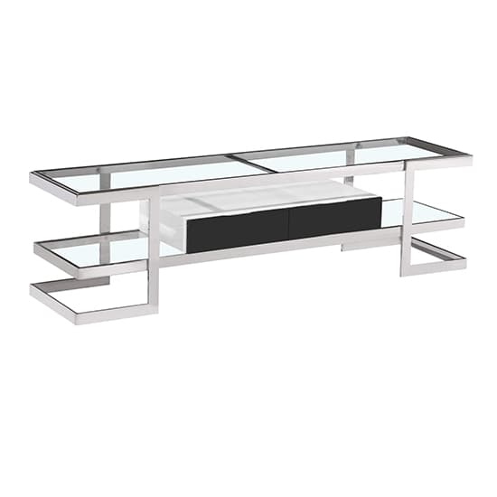 Laird Clear Glass TV Stand With White High Gloss Drawer Furniture in Fashion