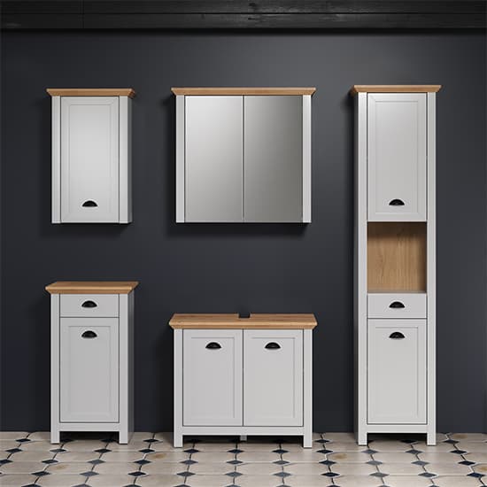 Lajos Wooden Bathroom Furniture Set In Light Grey With LED | Furniture ...