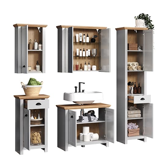 Lajos Wooden Bathroom Furniture Set In Light Grey With LED_6