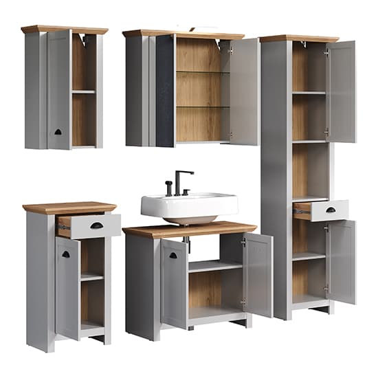 Lajos Wooden Bathroom Furniture Set In Light Grey With LED Furniture