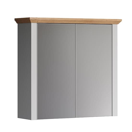 Lajos Wooden Bathroom Mirrored Cabinet In Light Grey With LED_3