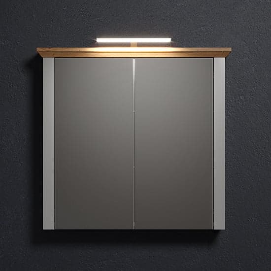 Lajos Wooden Bathroom Mirrored Cabinet In Light Grey With LED_1