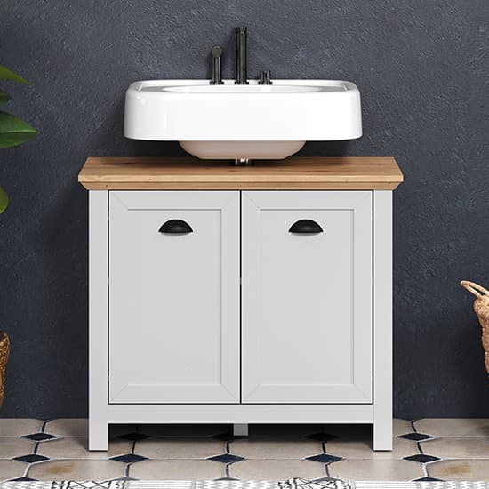 Lajos Wooden Bathroom Sink Vanity Unit In Light Grey_1