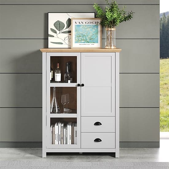 Lajos Wooden Display Cabinet In Light Grey And Artisan Oak With LED_2