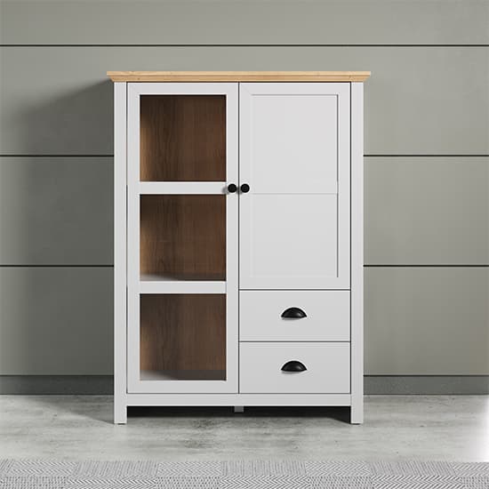 Lajos Wooden Display Cabinet In Light Grey And Artisan Oak With LED_3