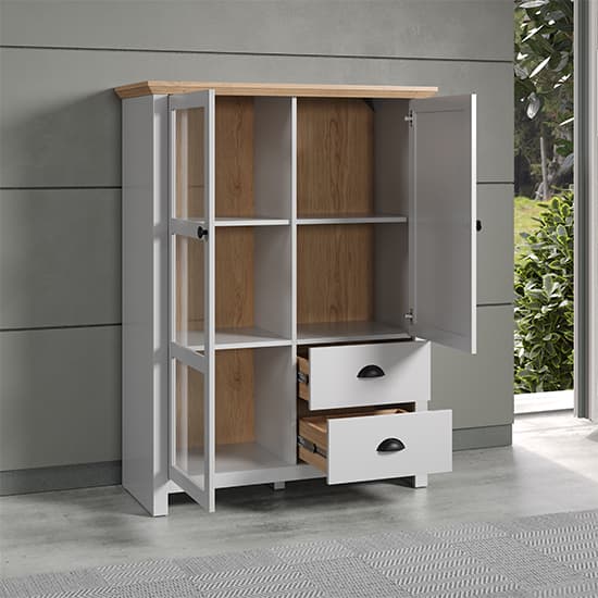 Lajos Wooden Display Cabinet In Light Grey And Artisan Oak With LED_4