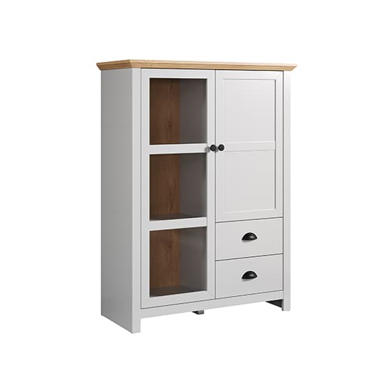 Lajos Wooden Display Cabinet In Light Grey And Artisan Oak With LED_5