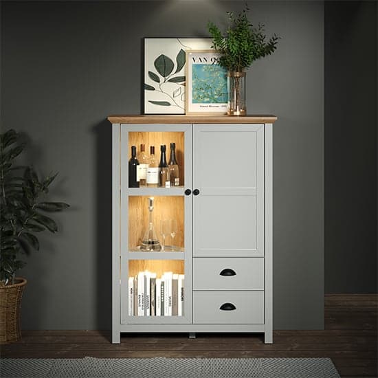 Lajos Wooden Display Cabinet In Light Grey And Artisan Oak With LED_1