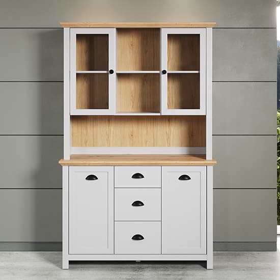 Lajos Wooden Large Display In Light Grey With LED Furniture