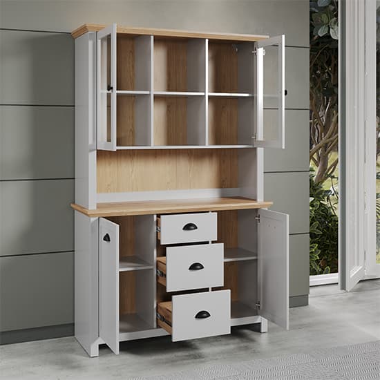Lajos Wooden Large Display Cabinet In Light Grey With LED_4