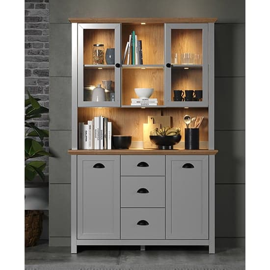 Lajos Wooden Large Display Cabinet In Light Grey With LED_1