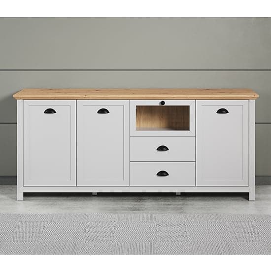 Lajos Wooden Large Sideboard In Light Grey With LED Lights_2