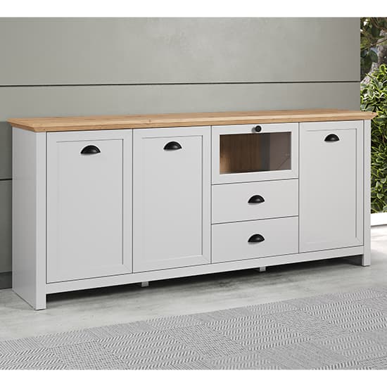 Lajos Wooden Large Sideboard In Light Grey With LED Lights_3