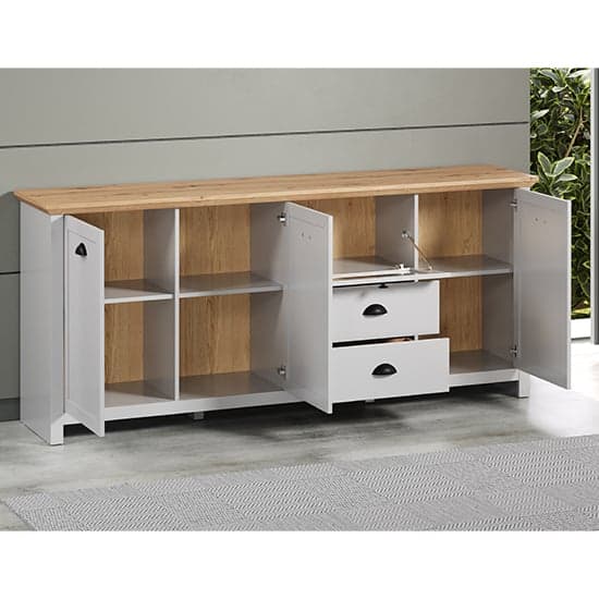 Lajos Wooden Large Sideboard In Light Grey With LED Lights_4