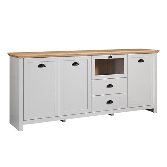 Lajos Wooden Large Sideboard In Light Grey With LED Lights_5
