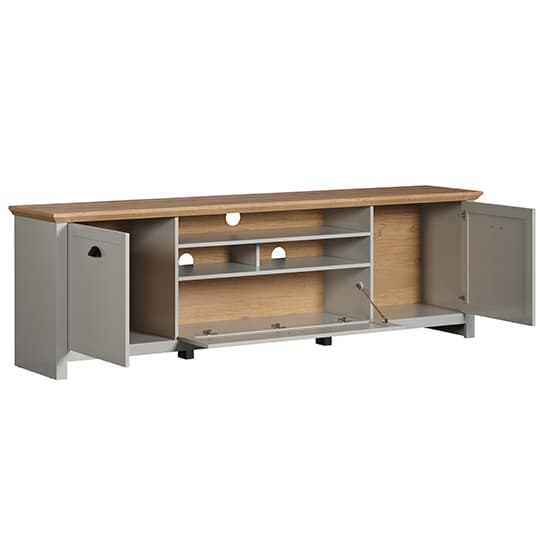 Lajos Wooden Large TV Stand In Light Grey With LED Lights_4