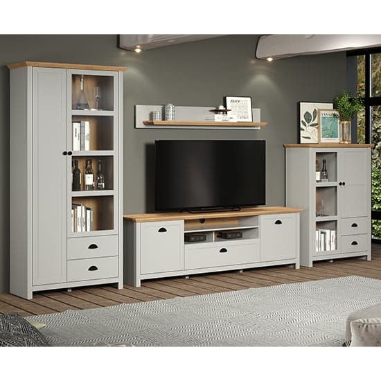 Lajos Wooden Living Room Furniture Set 1 In Light Grey With LED_2