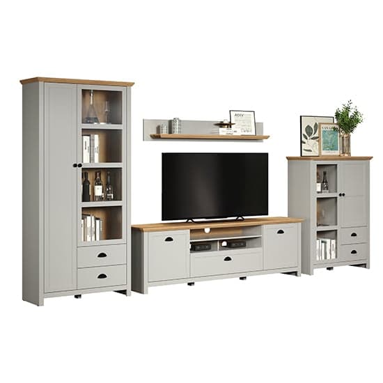 Lajos Wooden Living Room Furniture Set 1 In Light Grey With LED_3
