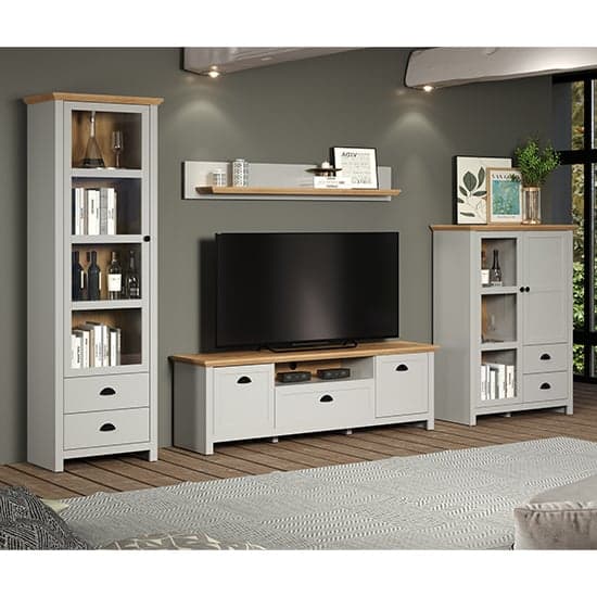 Lajos Wooden Living Room Furniture Set In Light Grey With LED_2