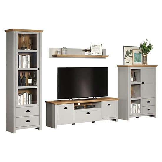 Lajos Wooden Living Room Furniture Set In Light Grey With LED_3