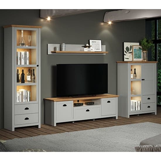 Lajos Wooden Living Room Furniture Set In Light Grey With LED_1