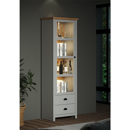 Lajos Wooden Narrow Display In Light Grey With LED Furniture
