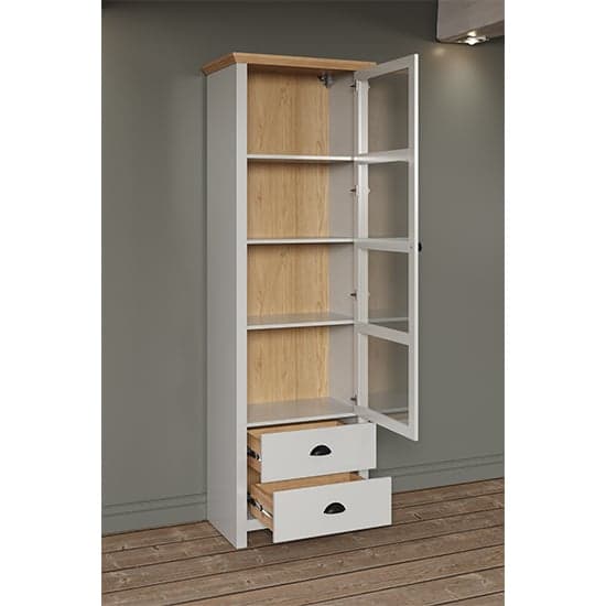 Lajos Wooden Narrow Display Cabinet In Light Grey With LED_4