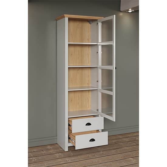 Lajos Wooden Narrow Display In Light Grey With LED Furniture