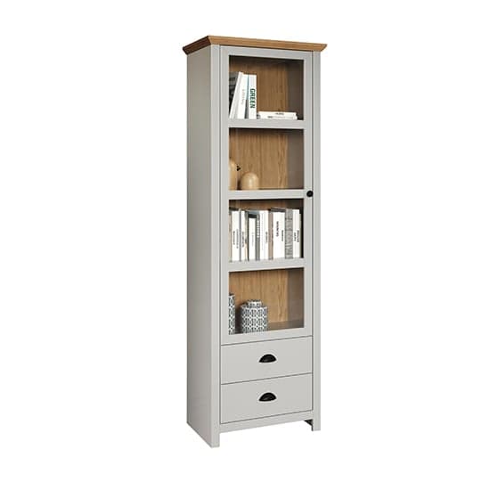 Lajos Wooden Narrow Display Cabinet In Light Grey With LED_5