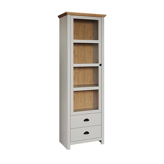 Lajos Wooden Narrow Display Cabinet In Light Grey With LED_6