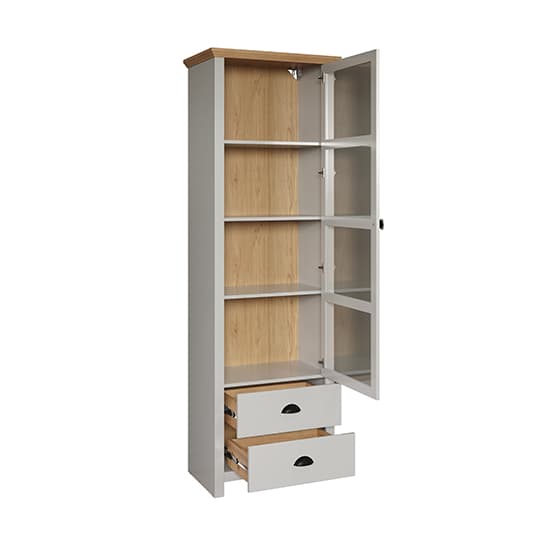 Lajos Wooden Narrow Display Cabinet In Light Grey With LED_7