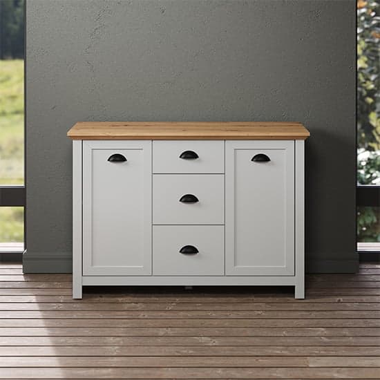 Lajos Wooden Small Sideboard In Light Grey And Artisan Oak_2
