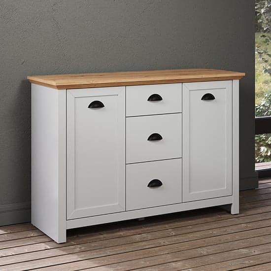 Lajos Wooden Small Sideboard In Light Grey And Artisan Oak_3
