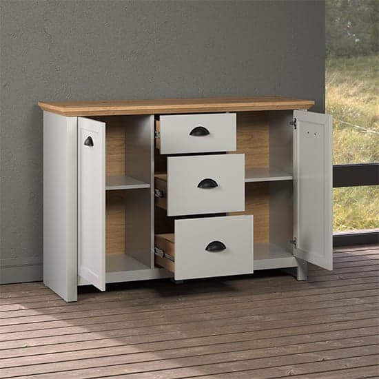 Lajos Wooden Small Sideboard In Light Grey And Artisan Oak_4