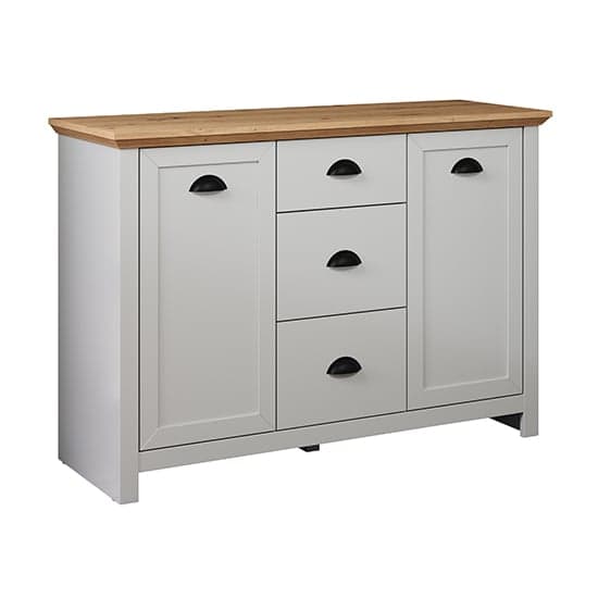 Lajos Wooden Small Sideboard In Light Grey And Artisan Oak_5