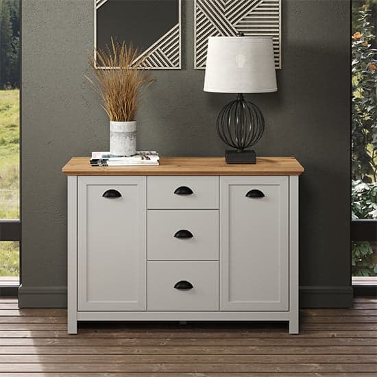 Lajos Wooden Small Sideboard In Light Grey And Artisan Oak_1
