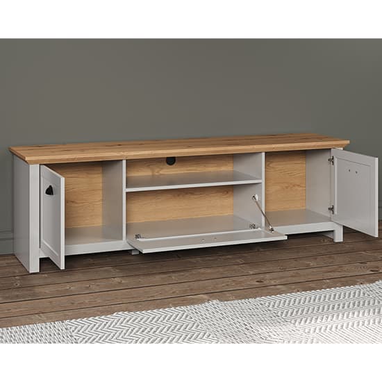 Lajos Wooden Small TV Stand In Light Grey With LED Lights_4