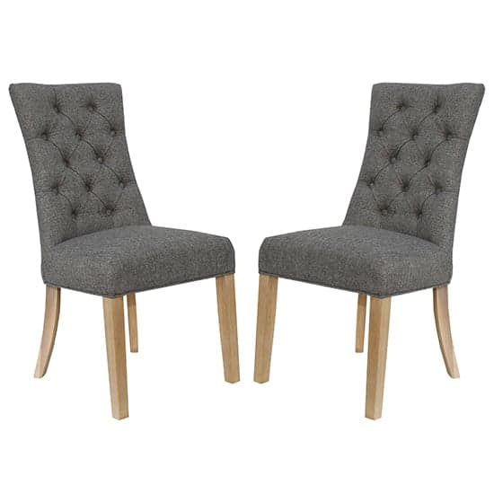 Lakeside Dark Grey Fabric Buttoned Curved Dining Chair In Pair_1
