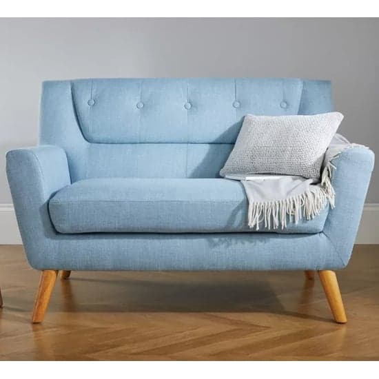 Lambda Fabric 2 Seater Sofa With Wooden Legs In Duck Egg Blue_2