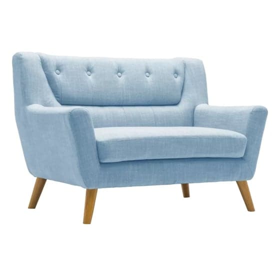 Lambda Fabric 2 Seater Sofa With Wooden Legs In Duck Egg Blue_3