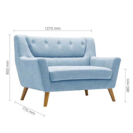 Lambda Fabric 2 Seater Sofa With Wooden Legs In Duck Egg Blue_5