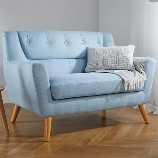 Lambda Fabric 2 Seater Sofa With Wooden Legs In Duck Egg Blue_1