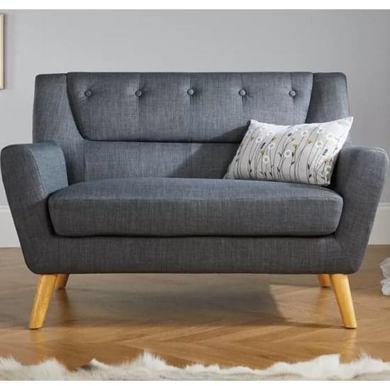 Lambda Fabric 2 Seater Sofa With Wooden Legs In Grey_2